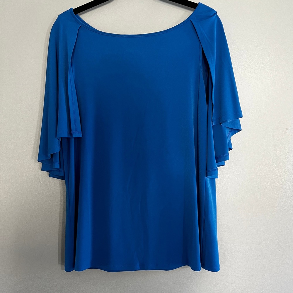IMAN‎ Global Chic Cobalt Capelet Top Scoop Neck Keyhole Medium Resort Boho-glam